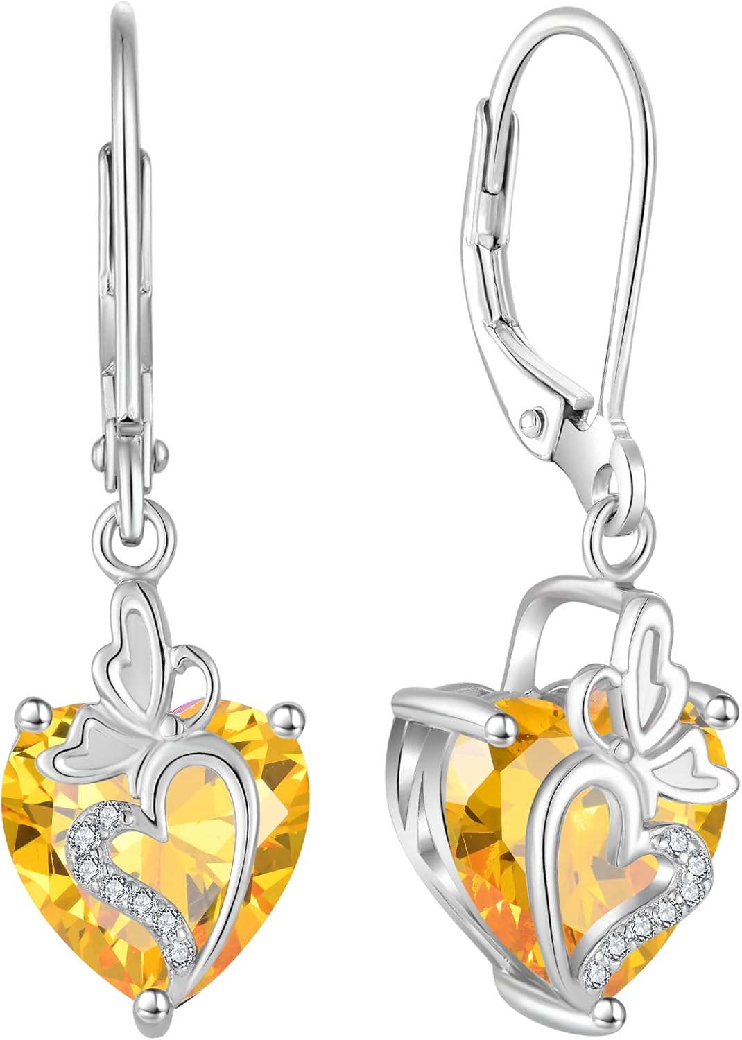 61tzjka7WEL._AC_SL1500_.jpg Butterfly Dangle Drop Earrings for Women 925 Sterling Silver Birthstone Earrings Love Heart Leverback Jewelry Gifts for Women Wife Girlfriend Mother Daughter Her