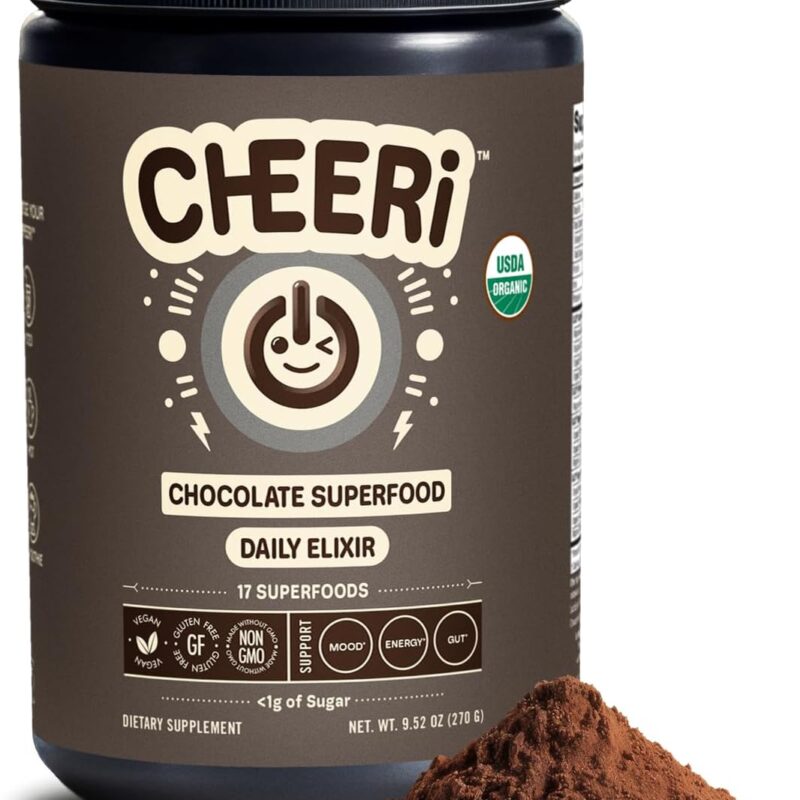 Dark Chocolate Superfood Powder - 17 Organic Superfoods + Prebiotic & Probiotics + More - Keto Friendly - Supports Positive Mood, Gut Health + More - Vegan, Gluten Free, Non-GMO - 30 Day Supply