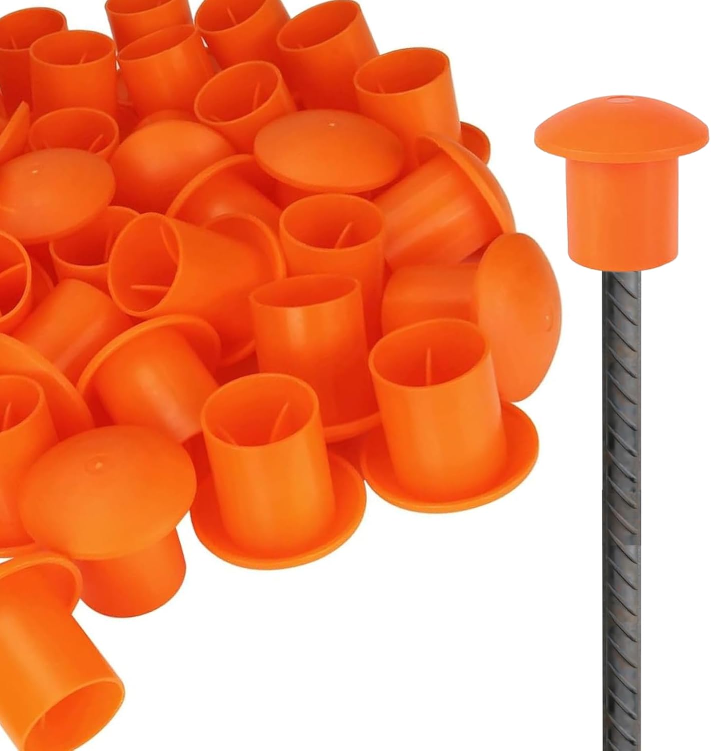 61uKO3WpONL._AC_SL1500_.jpg Orange Rebar Caps - 250 Pcs Plastic Mushroom End Caps for Safety, Fits #3-#7 Rebar, 10-30mm