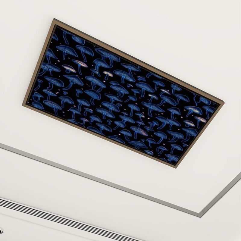 6 Pack Fluorescent Light Covers for Ceiling Lights Seamless pattern blue glowing forest mushrooms dark mushroom textile Decorative Magnetic Fluorescent Light Covers for Classroom Office Home 2x4 ft