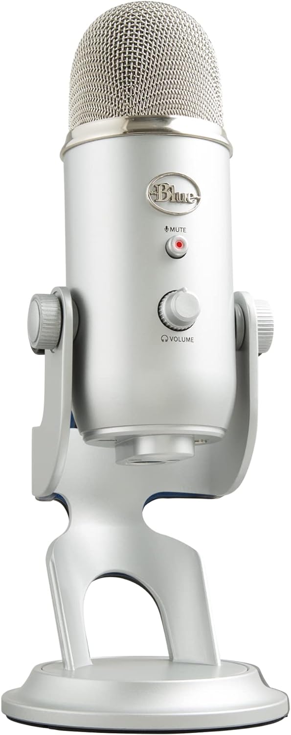 61vI0Zii07L._AC_SL1500_.jpg Logitech for Creators Blue Yeti USB Microphone for Gaming, Streaming, Podcasting, Twitch, YouTube, Discord, Recording for PC and Mac, 4 Polar Patterns, Studio Quality Sound, Plug & Play-Silver
