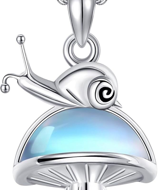 Mushroom Snail Necklace Sterling Silver Moonstone Pendant Snail Mushroom Mother's Day Jewelry for Women