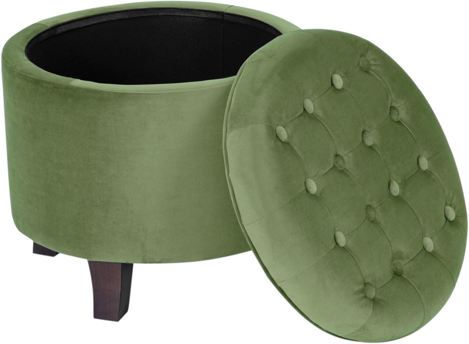 61zFJVkQDTL._AC_SL1500_.jpg Homepop Home Decor | Upholstered Round Velvet Tufted Foot Rest Ottoman | Ottoman with Storage for Living Room & Bedroom | Decorative Home Furniture, Green - Image 6