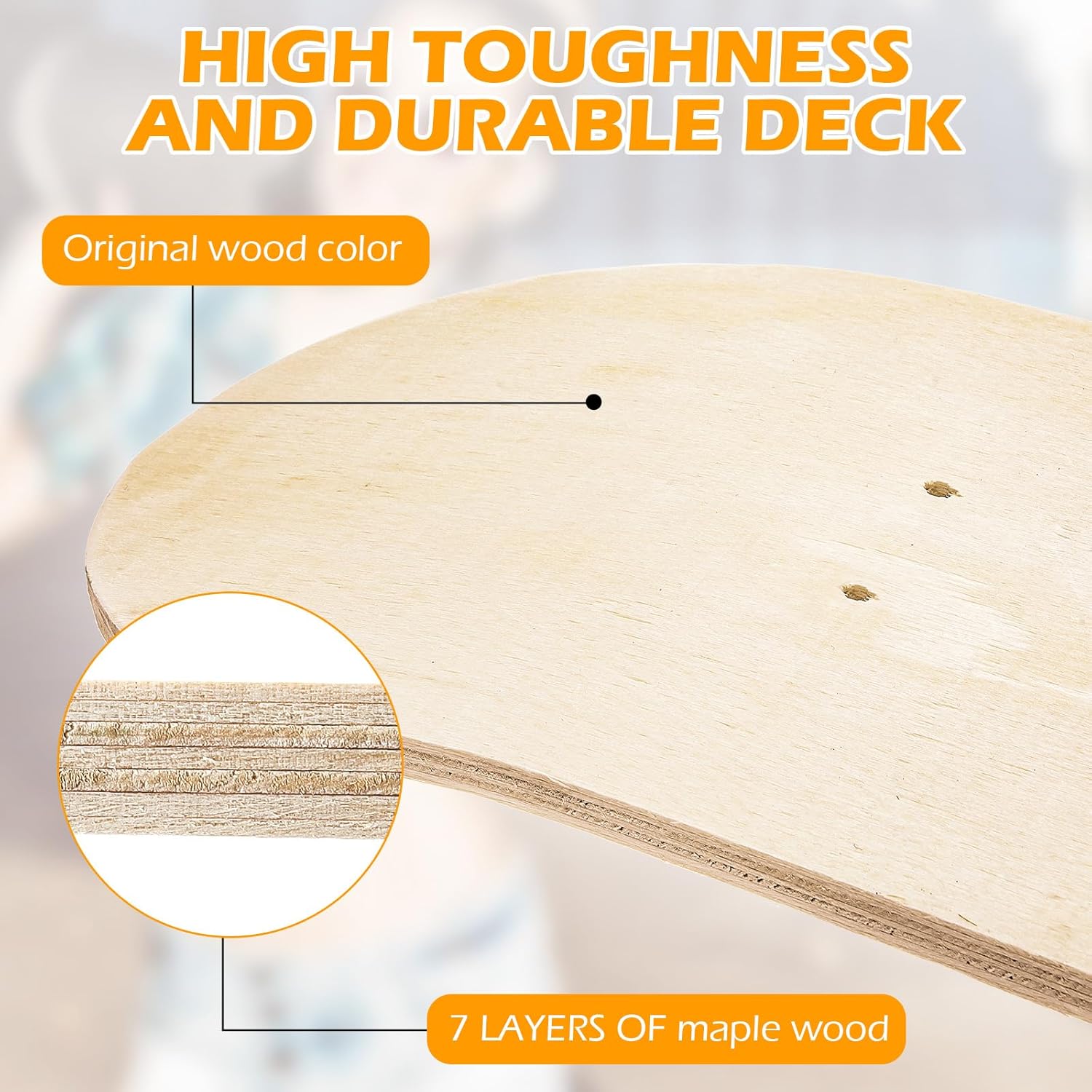 719E4J7DaL._AC_SL1500_.jpg Honoson Blank Skateboard Decks Maple Skateboard Deck 7 Ply Wooden Skate Decks Natural Wood Double Tail Plain Concave Light Deck Bulk for Art Painting Home Decoration - Image 3