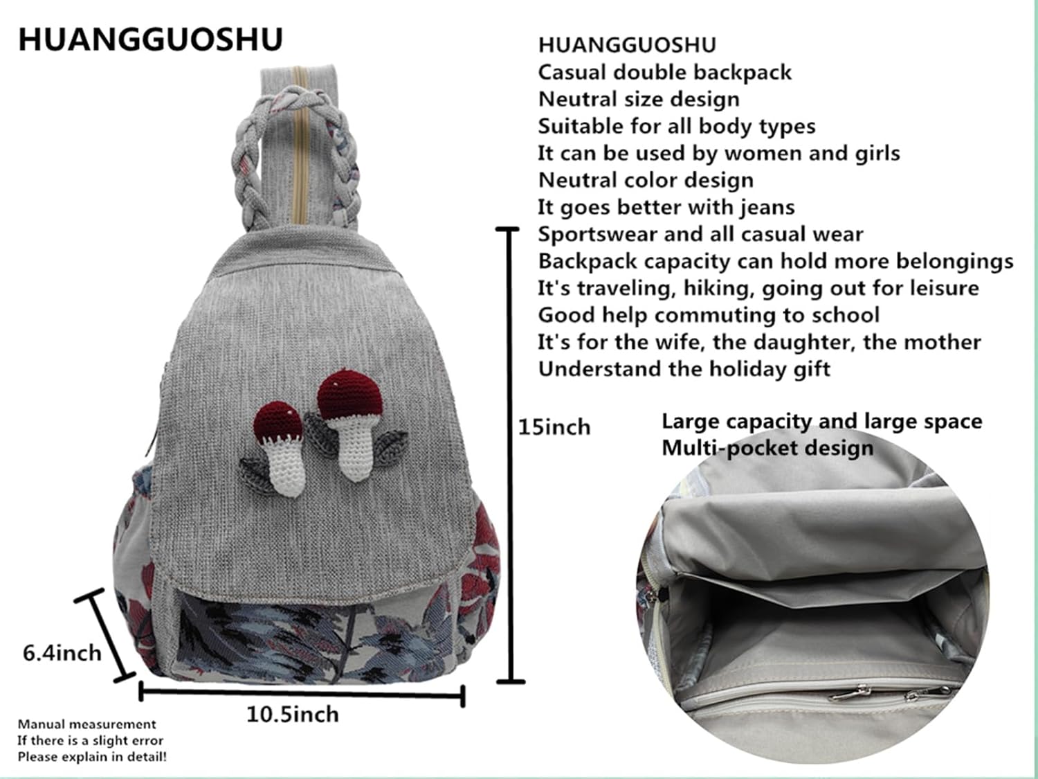 71p9-8qdcL._AC_SL1500_.jpg Womens Hippie Cotton Hemp Cloth Backpack Boho Vintage Embroidered Casual Purse - Image 7