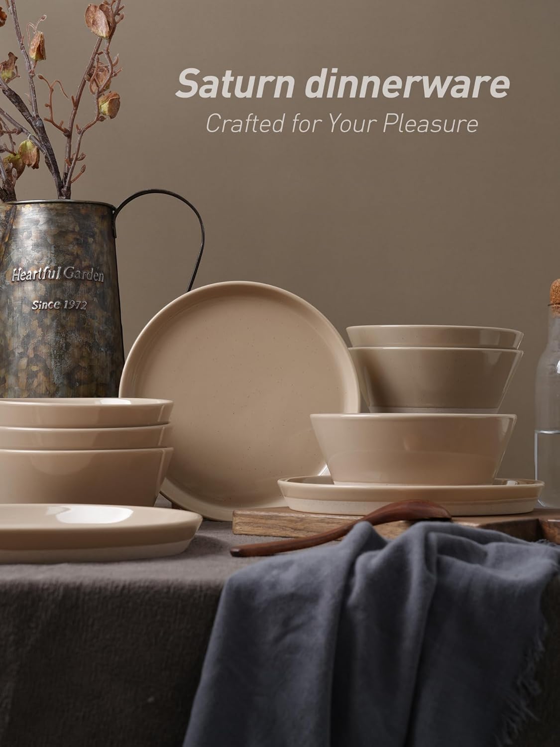 711OH9phqhL._AC_SL1500_.jpg Famiware Saturn Dinnerware Sets, 18 Pieces Dish Set, Plates and Bowls Sets for 6, Cinnamon Brown - Image 2