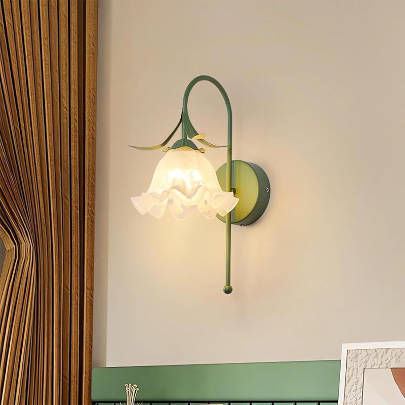 DJAMEL Modern Flower Wall Sconce Elegant Green Wall Light Creative Metal Lampbody with Acrylic Flower Beside Lamp for Bedroom Kitchen Island Entryway Living Room