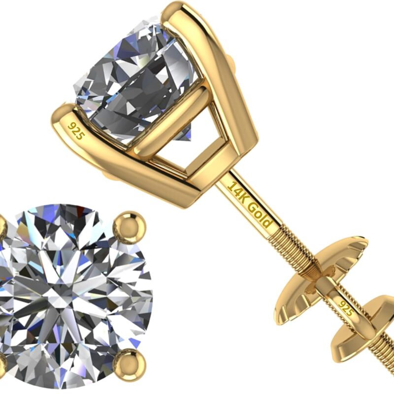 0.20ct-0.30ct CVD-Lab-Grown Diamond Stud Earrings (E-F, VS-SI), Solid 14K Gold & Silver, Threaded or Friction Post