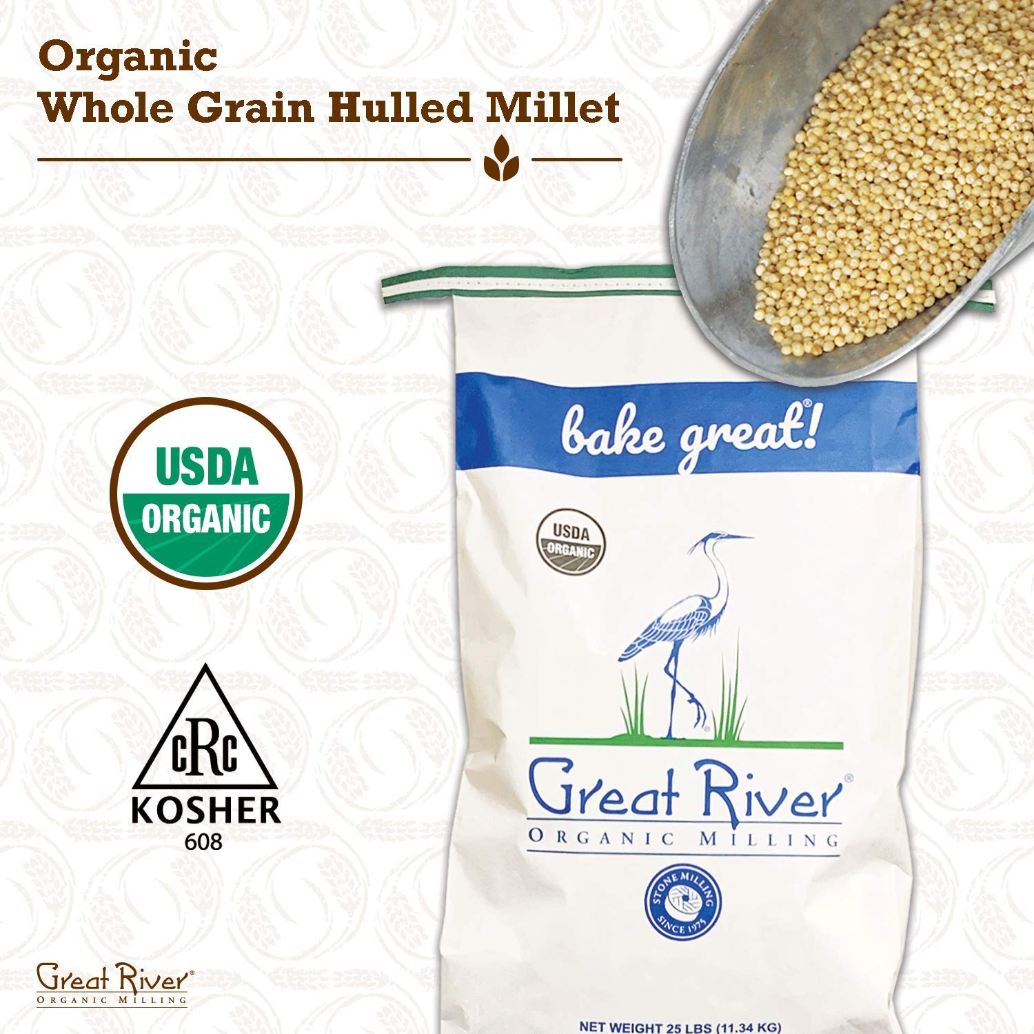712jTJkV9PL._SL1500_.jpg Great River Organic Milling Organic Hulled Millet | Whole Grain Ancient Grain | Gluten-Free, High-Fiber Superfood | Non-GMO, Kosher Certified | Ideal for Salads, Porridge & Baking | 25 Lb (Pack of 1) - Image 3