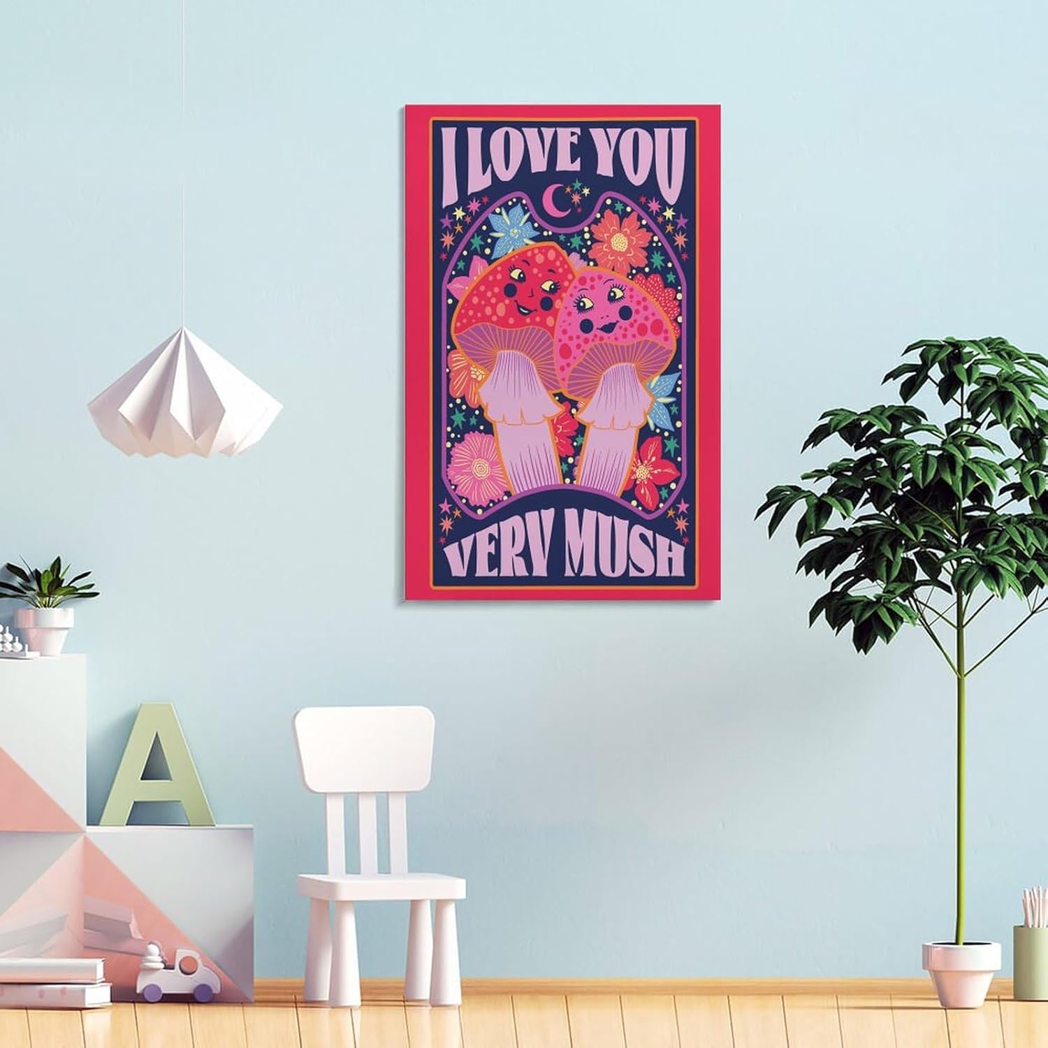 7134SYJVeFL._AC_SL1500_.jpg Iisrar I Love You Very Mush Print - Mushroom Valentines - Anniversary - Friendship Canvas Wall Art Print Poster For Home School Office Decor Frame 16x24inch(40x60cm) - Image 4