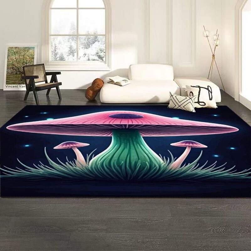 Plant Mushroom Rugs for Living Room Rug 3x5 Area Rug Soft Washable Rug, Non-Slip Bedroom Rug Stain Resistant Luxury Art Plant Mushroom Weed Blue Black Rug Low-Pile Throw Rug for ‎Dining Room Office