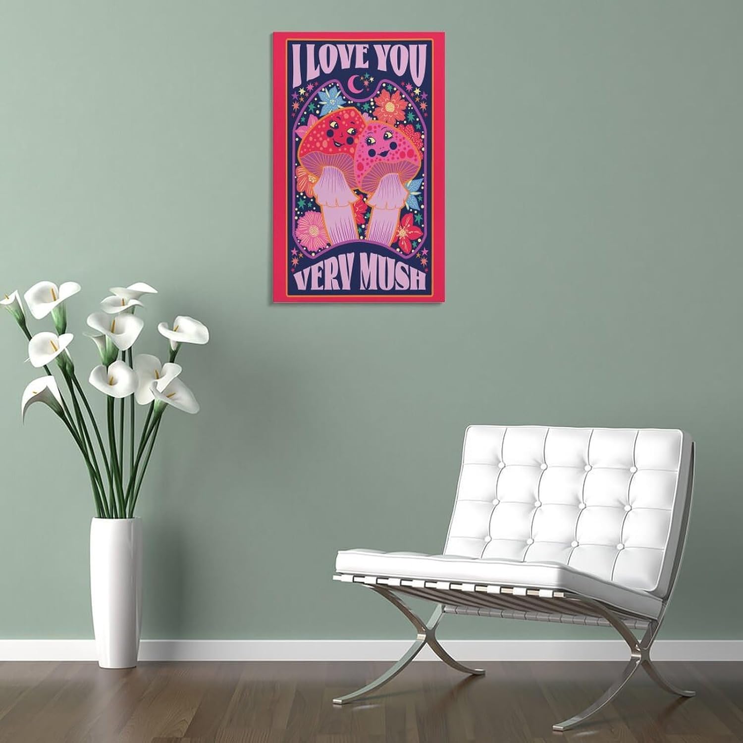 714nGg8cHsL._AC_SL1500_.jpg Iisrar I Love You Very Mush Print - Mushroom Valentines - Anniversary - Friendship Canvas Wall Art Print Poster For Home School Office Decor Frame 16x24inch(40x60cm) - Image 5
