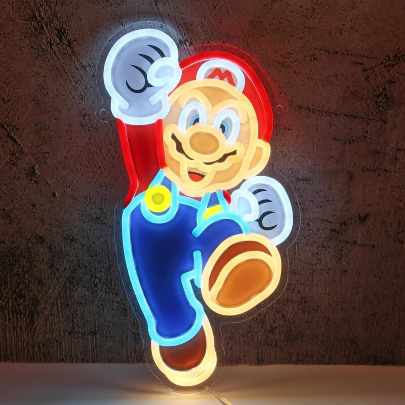 Mario Neon Sign, Super Mario Bros Neon Lights with Brightness Settings for Game Room Decor Bedroom Pub Club Wall Art Decor Kids Gifts
