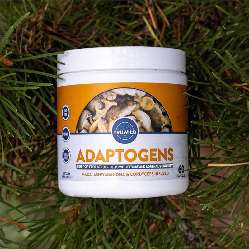 TruWild Adaptogens Vegan Capsule Supplement w/Ashwagandha + Maca w/Full Spectrum Mushrooms – All Natural – 60 Servings