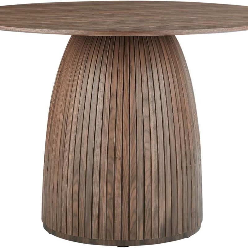 Modern Wooden Mushroom-Shape Round Dining Table, Home Kitchen Furniture Diningtable Natural Wood Grain Variation Tabletop and Circular Leg for Living Space