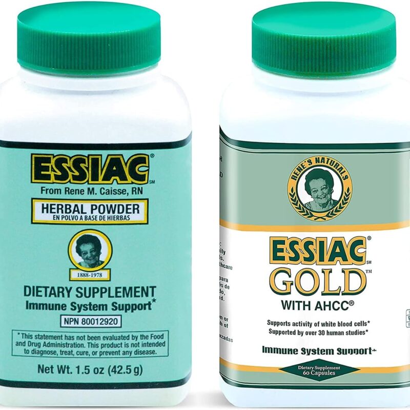 Essiac All-Natural Herbal Tea Powder Gold Herbal Extract with Mushroom Derived AHCC - 1.5 oz Bottle & 60 Capsules | Powerful Antioxidant Blend to Help Promote Overall Health & Well-Being