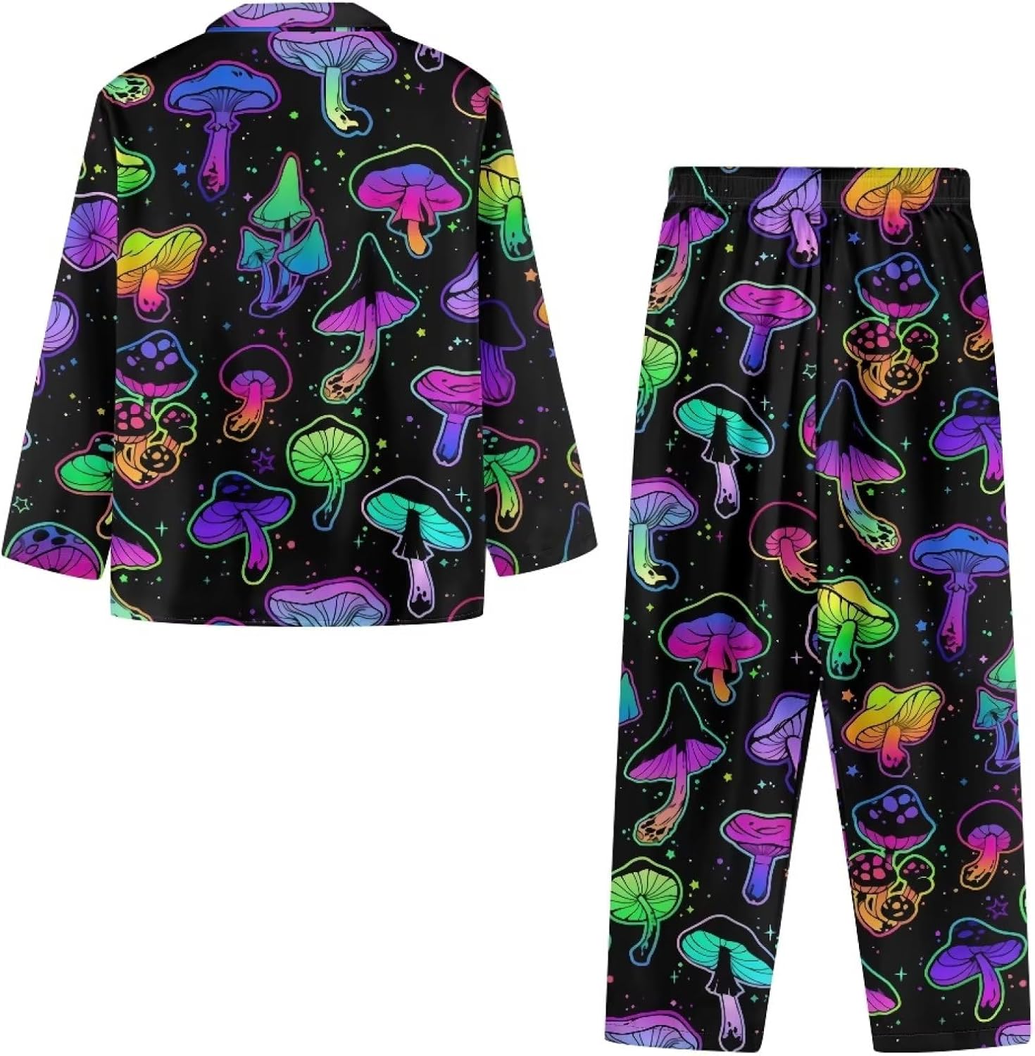 719PBGD6CsL._AC_SL1500_.jpg Colorful Mushroom Women Button Front Sleepwear 2 Piece Plus Size Long Sleeve Pajamas Casual Stretchy Funny Loungewear with Pockets - Image 5