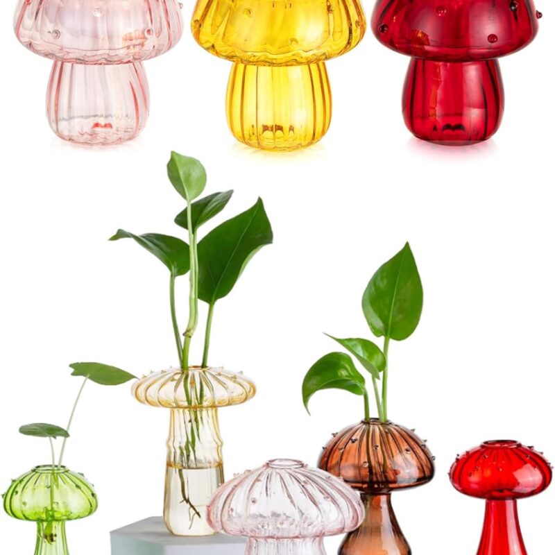 3pcs Mushroom Glass Candle Holder & Mushroom Glass Planter Set of 5