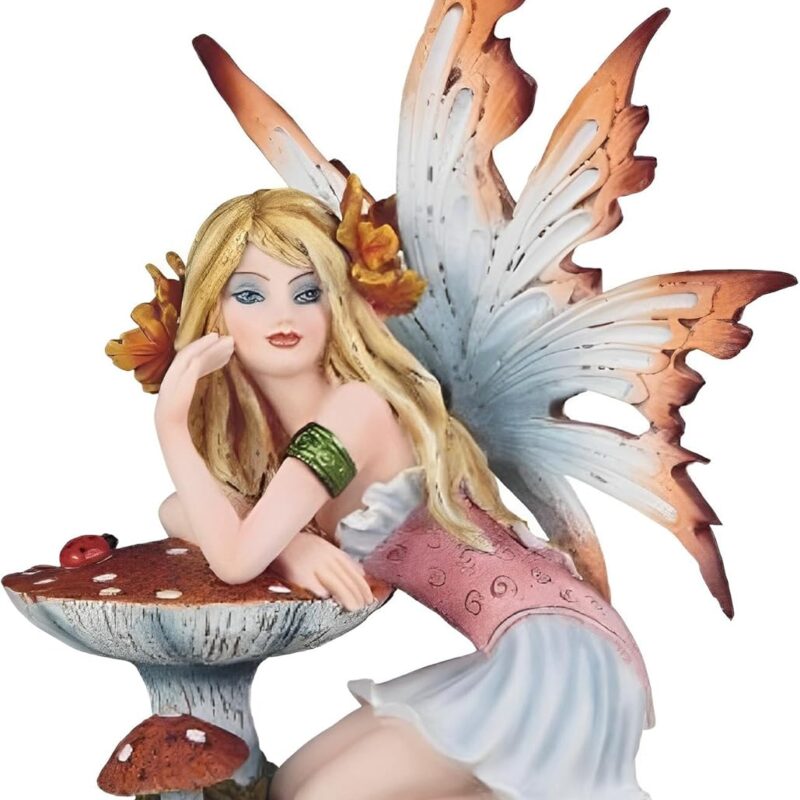 ICE ARMOR 6.5" H Fairy Leaning on Mushroom Statue Fantasy Decoration Figurine