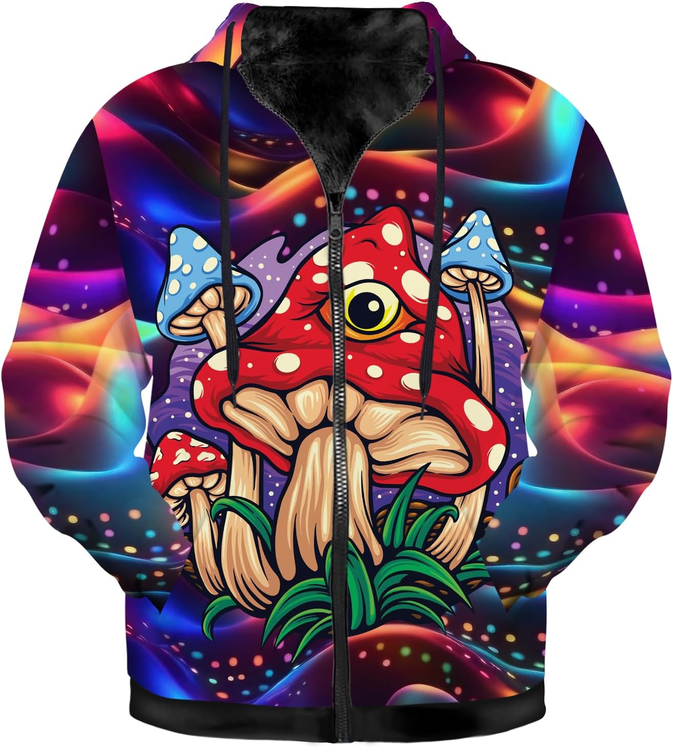 71C5pOYbDmL._AC_SL1500_.jpg Mushroom Jacket for Women Men Fleece Sweatshirts Zip Up Hoodies Long Sleeve Hooded Coat with Drawstring Pockets - Image 3