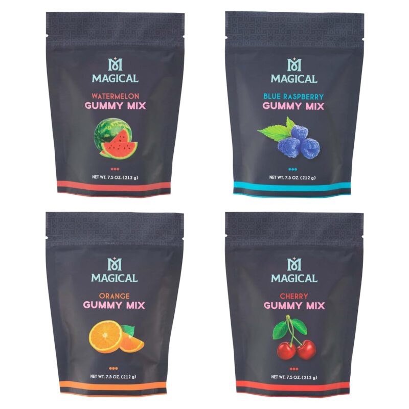 Magical Butter Gummy Mix - Candy Flavor Variety - Fruity Gelatin Powder for Parties - Flavored Powder for Gummy Making - 4 Pack - Watermelon, Blue Raspberry, Orange & Cherry Gummy Mix