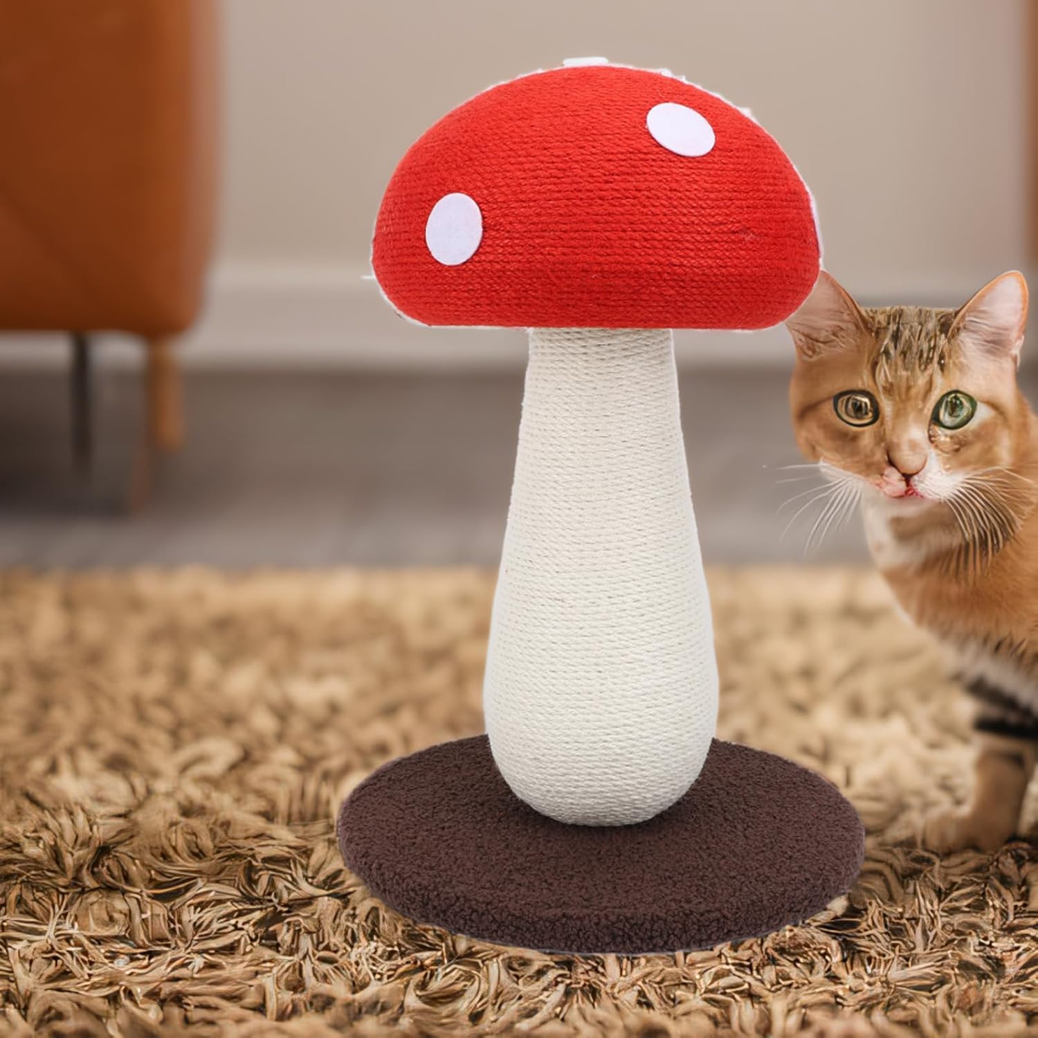 71DbWs6YteL._AC_SL1500_.jpg Mushroom Shaped Cat Scratch Post, Grinding Claws Sisal Interactive Cat Scratch Pad Mat, Scratching Post, Cat Scratching Board for Pets Cats Medium and Small - Image 4