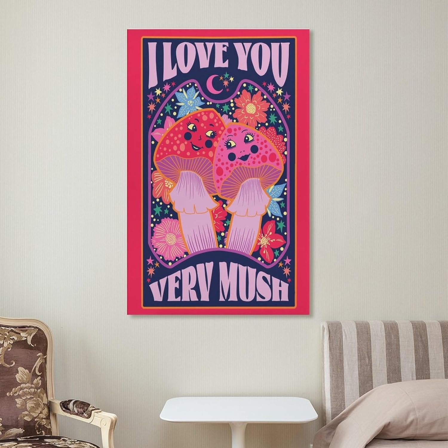 71E5Dpv7r9L._AC_SL1500_.jpg Iisrar I Love You Very Mush Print - Mushroom Valentines - Anniversary - Friendship Canvas Wall Art Print Poster For Home School Office Decor Frame 16x24inch(40x60cm) - Image 7