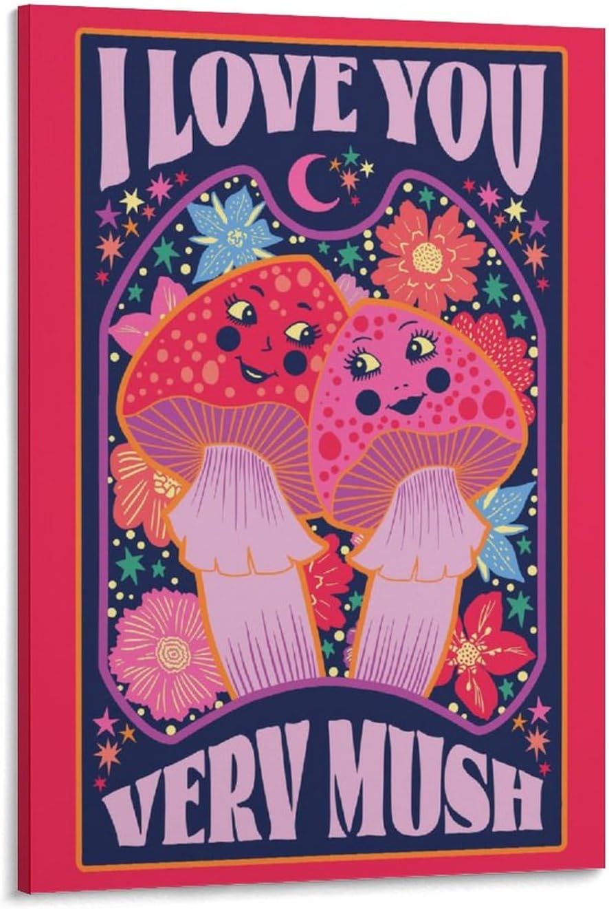 71E5M9XbzuL._AC_SL1500_.jpg Iisrar I Love You Very Mush Print - Mushroom Valentines - Anniversary - Friendship Canvas Wall Art Print Poster For Home School Office Decor Frame 16x24inch(40x60cm)