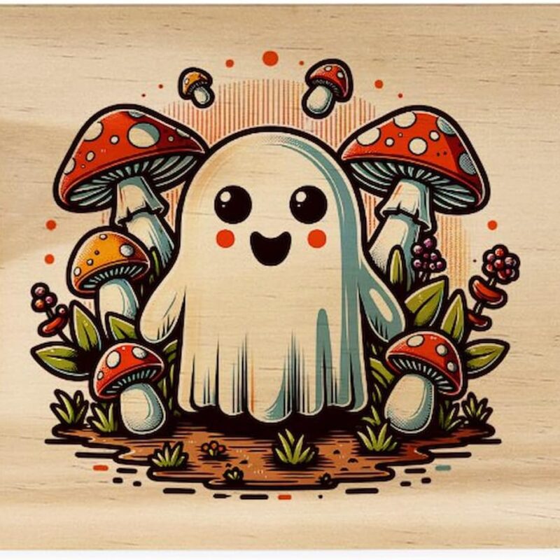 CafePress Halloween Vintage Cottagecore Mushrooms Wood Cutting Board 11.25"x7.5"