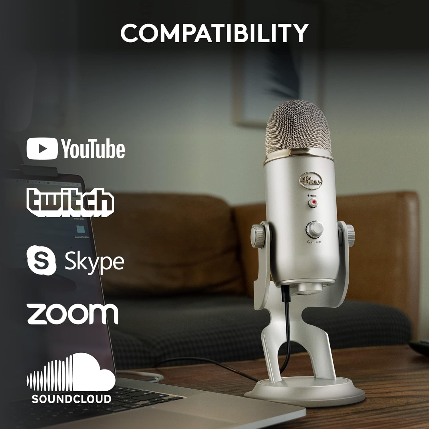 71FHE09snyL._AC_SL1500_.jpg Logitech for Creators Blue Yeti USB Microphone for Gaming, Streaming, Podcasting, Twitch, YouTube, Discord, Recording for PC and Mac, 4 Polar Patterns, Studio Quality Sound, Plug & Play-Silver - Image 7