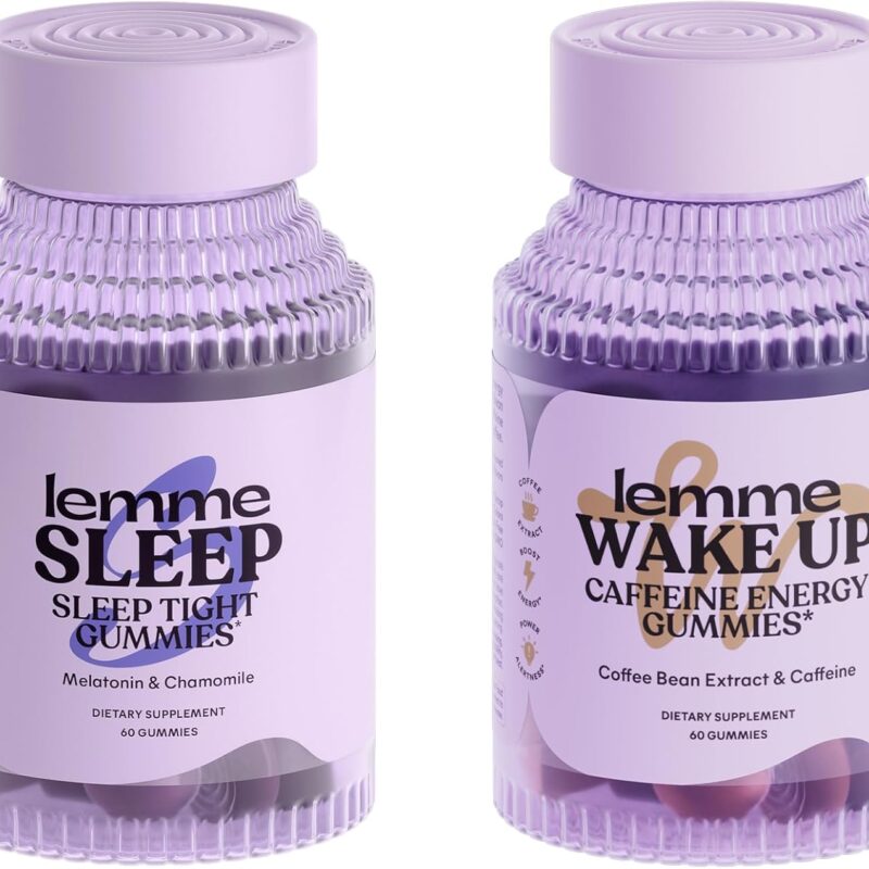 Lemme Sleep and Wake Up Bundle - Sleep Gummies for Better Night's Rest & Wake Up Caffeine Gummies for Energy - Gluten-Free, Non-GMO, 60 Count Each