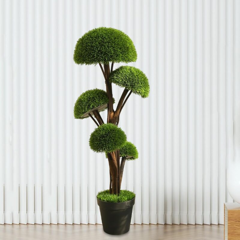 Fake Potted Tree Mushroom Tree, Artificial Topiary with Natural Wood Trunk, Lifelike Decorative Plant in Pot for Indoor, Garden, Office, Party Decor