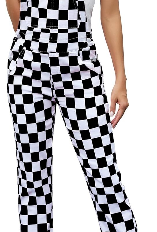 Checkered Pants Womens Overalls Fashion Bib Coveralls Cute Stretch Jeans Jumpsuit