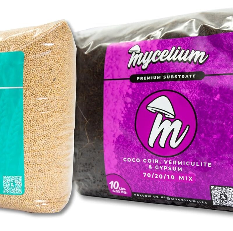 Mycelium Mushroom Growing Kit I CVG Substrate (Coco Coir, Vermiculite, Gypsum) with Millet Grain I High Yield Proprietary Mix I Sterilized Mushroom Grow Bag for Starter & Pro Home Growers, 15lbs