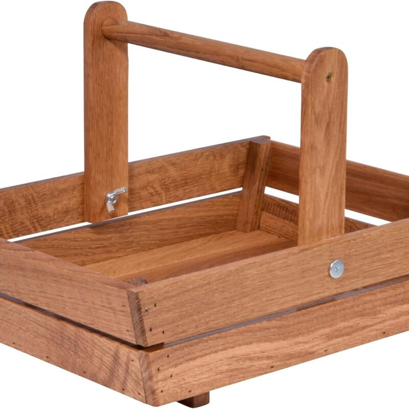 dobar® green label 29025FSCe Premium Harvest Basket, Solid Oak Garden Basket, Design Fruit Basket, Mushroom Basket, Wooden Basket for Harvesting and Decoration for Garden/Table, 42.5 x 31.5 x 12.6 cm,