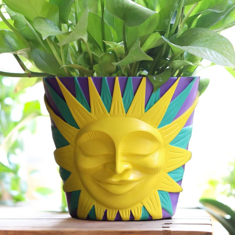 GUGUGO 8 Inch Sun Face Planters Pots Head, Unique Head Planter with Drainage, Cute Eclectic Flower Plant Pot for Indoor & Outdoor Plants, Colorful Funny Room Decor Aesthetic, Purple Back