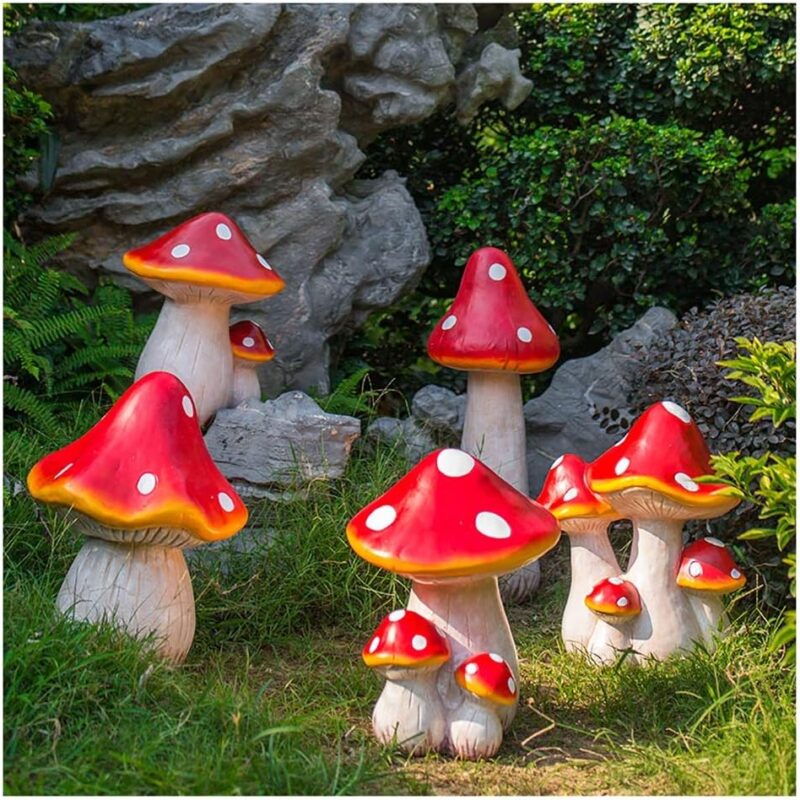 Outdoor Statues for Garden, Front Porch Wood Mushrooms DIY Plant Garden Decoration Mini Micro Craft Ornament Garden Ornament Outdoor (Color : #8)