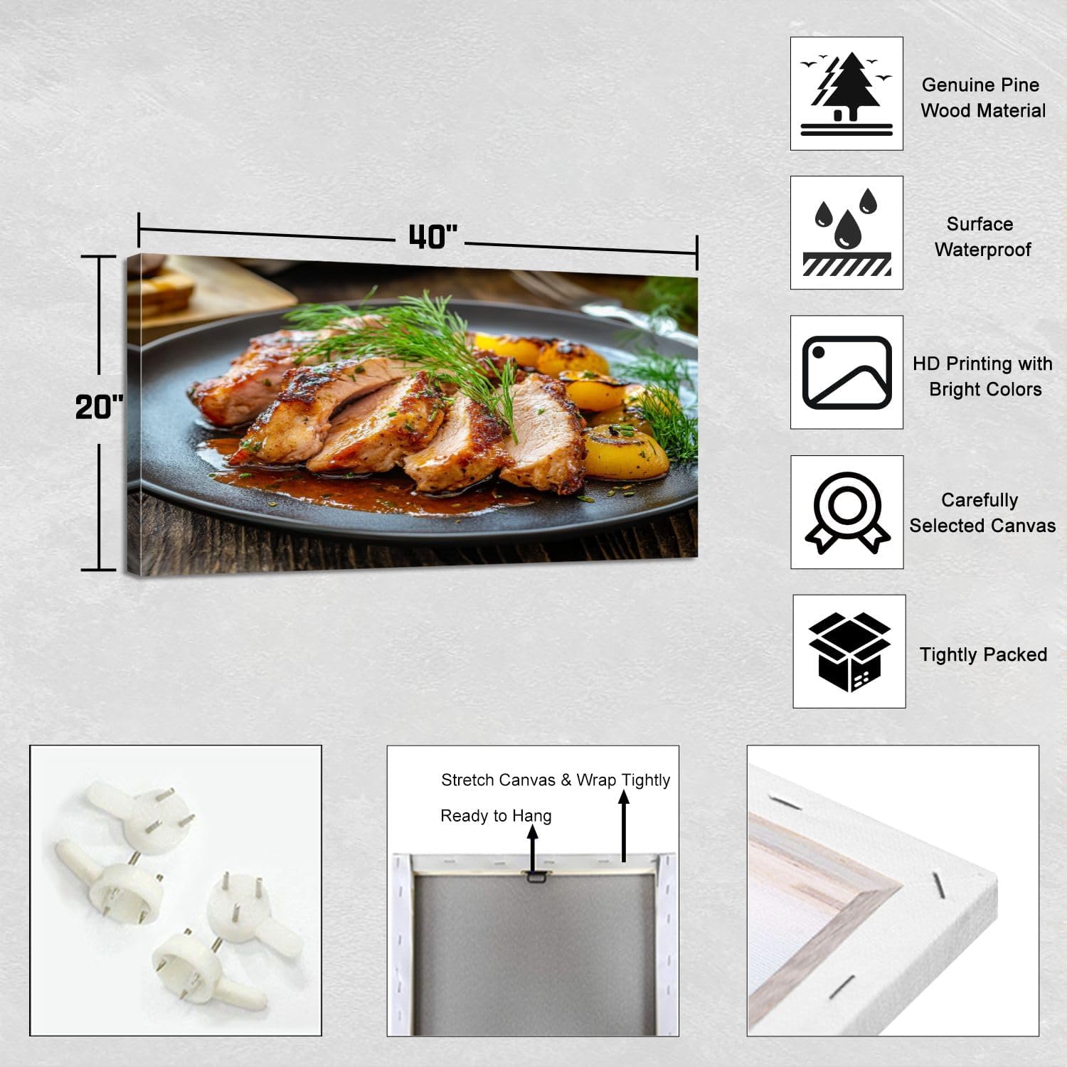 71Ks9Ir19JL._AC_SL1500_.jpg Canvas Wall Art Fried veal loin chanterelle mushrooms sauce wooden table Wooden Framed Artwork Easy to Hang Wall Decor for Kitchen Bathroom 20 x 40 inch - Image 6