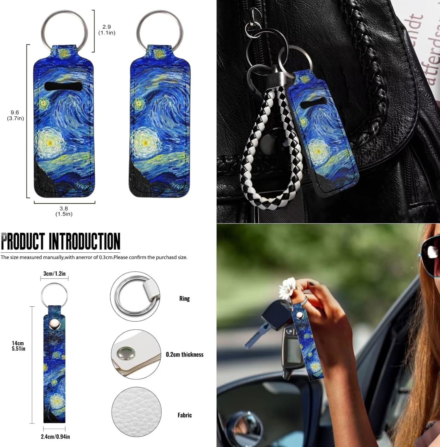 71KxN2zvu2L._AC_SL1500_.jpg Suobstales Starry Night Print Car Accessories Car Seats Cover Protector, Steering Wheel Covers, Seatbelt Cover, Car Trash Can, Cup Coasters, Rearview Mirror Cover, Keychains, Pack of 13 - Image 5
