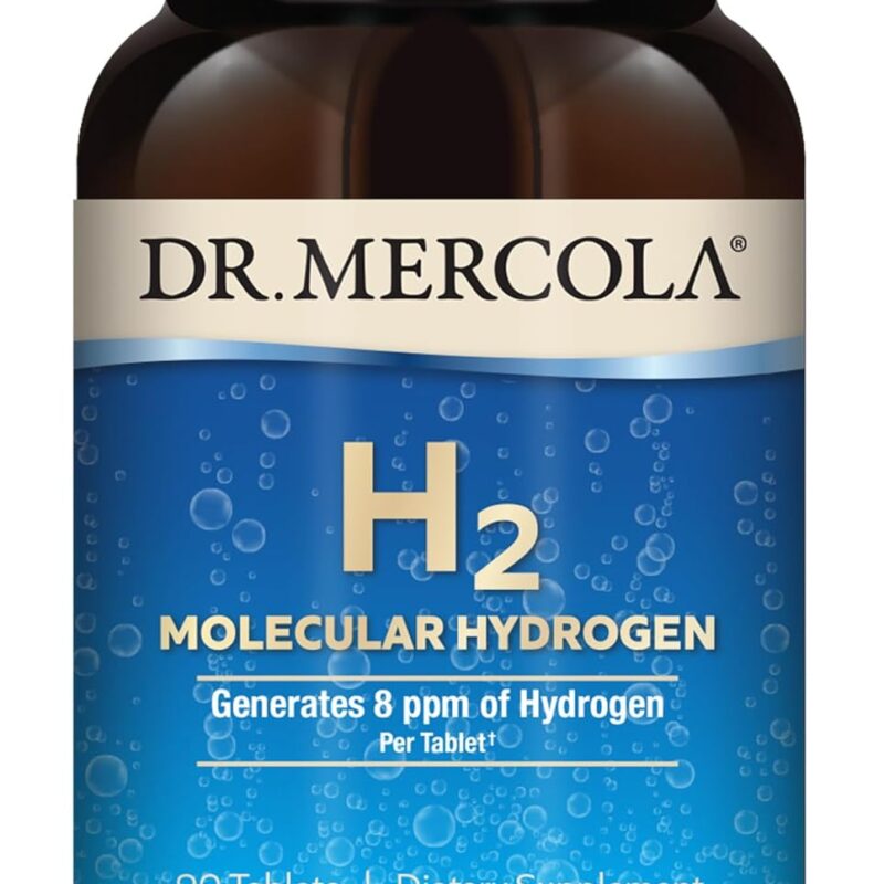 Dr. Mercola H2 Molecular Hydrogen - Supports Healthy Aging, Cellular Energy & Brain Health - with Elemental Magnesium - GMO-Free, Gluten-Free & Soy-Free - 90 Tablets (90 Servings)