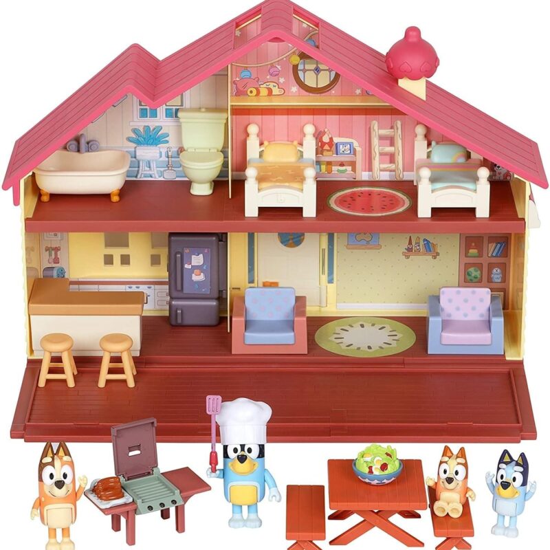Bluey Mega Bundle Family Home & BBQ Playset – Amazon Exclusive, 4 Figures (Bluey, Bingo, Bandit, Chilli), 13+ Removable Furniture Pieces, Outdoor Patio, Accessories, Imaginative Playset for Kids 3+