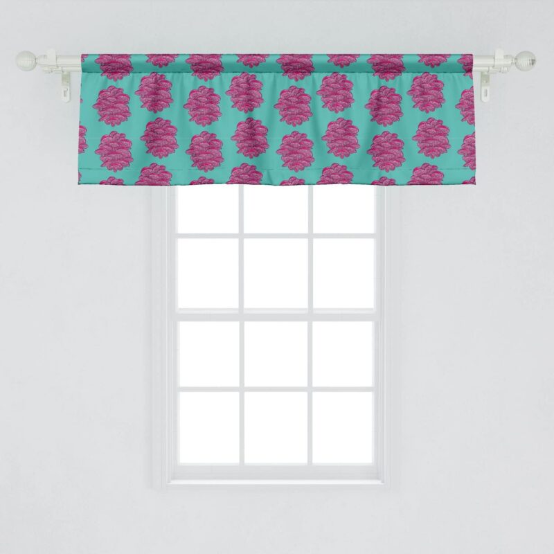 Lunarable Natural Window Valance Pack of 2, Abstract Shimeji Mushrooms Pattern Edible Vegetable Foods Bicolor Print, Rod Pocket Curtain Valances for Kitchen Bedroom, 54" X 18", Turquoise and Magenta