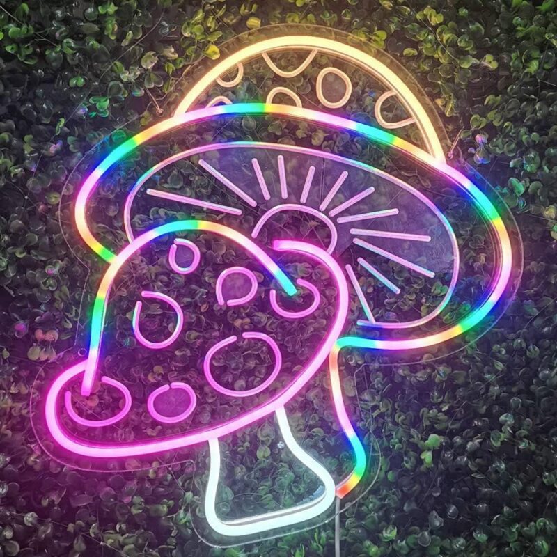 Mushroom Neon Light Sign Wall Neon Light, LED Indoor Decor Night Lamps Neon Light Sign Decor for Wedding Birthday Party Bedroom Table Gift Kids Toys Decor Decorations Valentines Gift