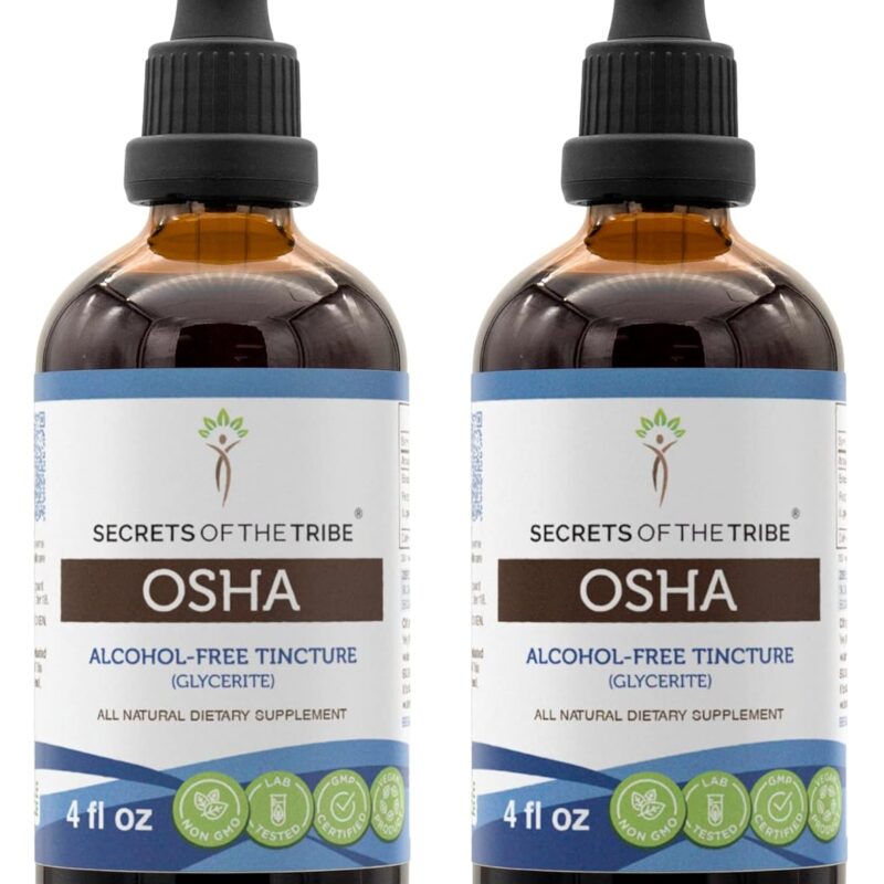 Secrets of the Tribe OSHA Tincture Alcohol-Free Liquid Extract, Responsibly farmed OSHA (Ligusticum porteri) Dried Root (2x4 FL OZ)