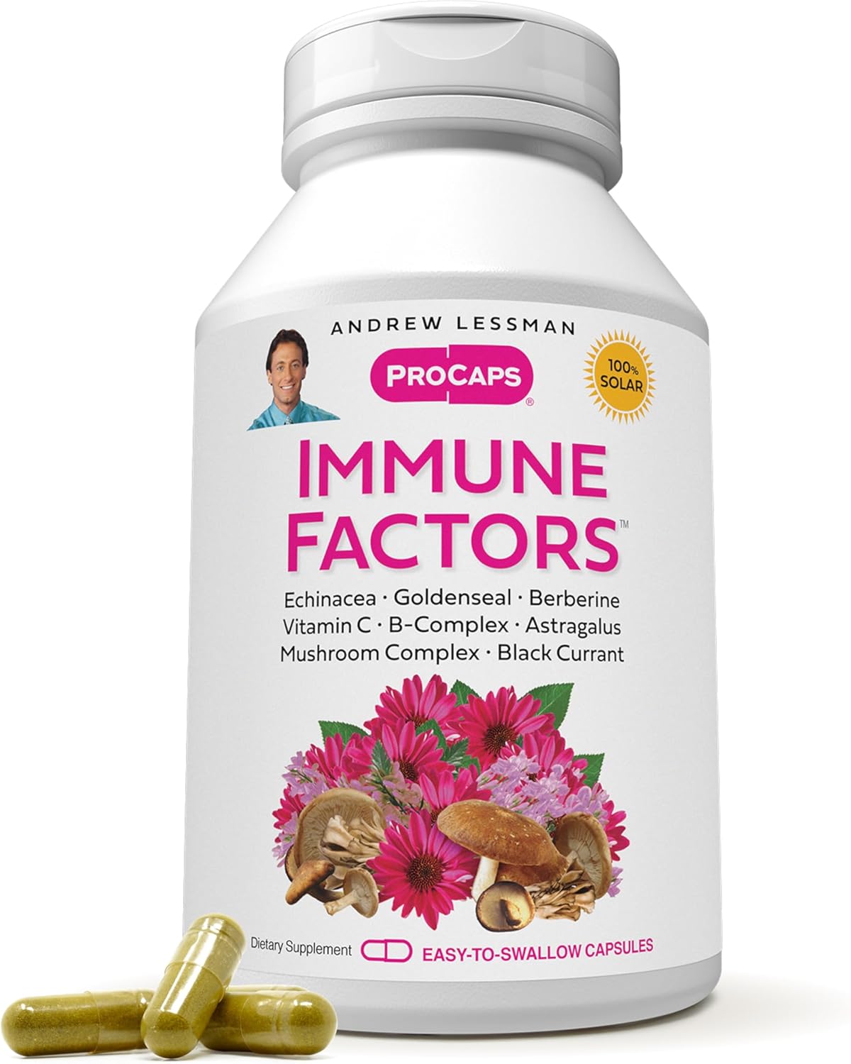 71OXGgyD-UL._AC_SL1500_.jpg ANDREW LESSMAN Immune Factors 360 Capsules – Echinacea, Goldenseal, Vitamin C, Astragalus, Berberine, Mushroom Blend, Black Currant. Supports and Promotes Immune System and Natural Defenses