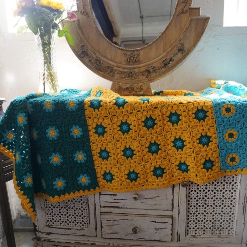 Throw Blanket for Couch, Handmade Granny Square Crochet Blanket, 51×19 Inch - Cozy Decorative Blanket for Couch, Sofa, Travel - All Seasons Suitable for Women, Men