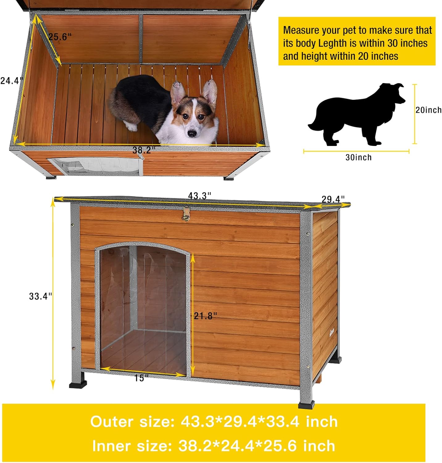 71Or9AZAojL._AC_SL1500_.jpg Aivituvin Dog House Outdoor & Indoor Wooden Dog Kennel for Winter with Raised Feet Weatherproof for Small & Medium & Large Dogs,Unique All-Around Iron Frame… - Image 4