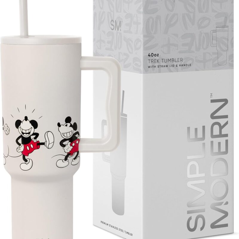 Simple Modern Disney 40 oz Tumbler with Handle and Straw Lid | Insulated Reusable Stainless Steel Water Bottle Travel Mug | Gifts for Women Men Him Her | Trek Collection | 40oz | Mickey Mouse Dances