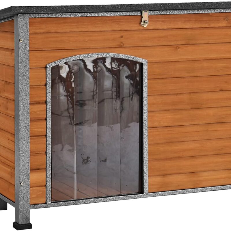 Aivituvin Dog House Outdoor & Indoor Wooden Dog Kennel for Winter with Raised Feet Weatherproof for Small & Medium & Large Dogs,Unique All-Around Iron Frame…