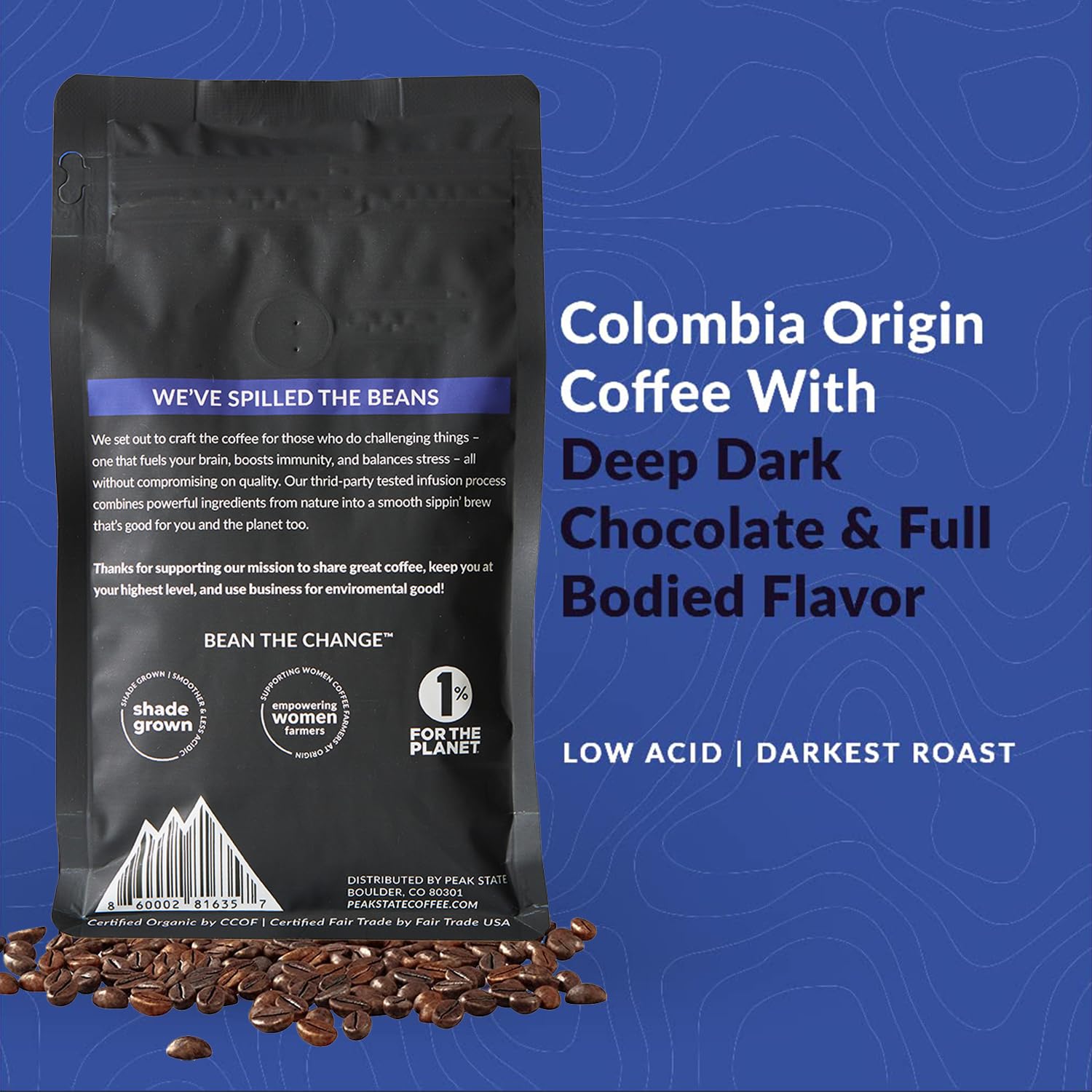 71PiSRZCoNL._SL1500_.jpg Peak State Coffee with Benefits, 3 Bag Variety Pack – Mushroom Coffee, Low Acid & Smooth, Immunity Boost, Brain Sustain & Stress Less, Organic Whole Bean Coffee, Gluten Free, 12 oz. Each - Image 2